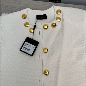 St. John Ivory sweater  with Gold Embellishments